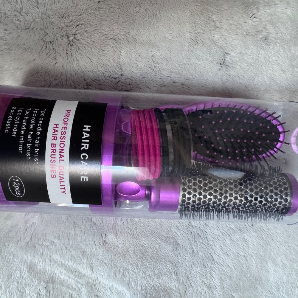 12pc Hair Care set~2 brushes, mirror,🪞,elastic hair bands, cylinder NWT - Picture 9 of 11